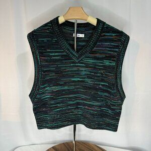 TNA Multicolor Knit V-Neck Sweater Vest - Teal, Black, Purple Accents